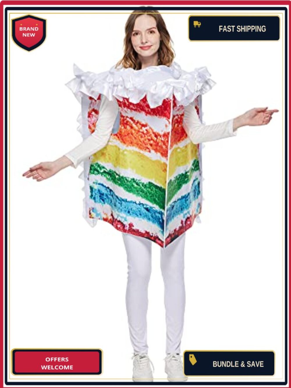 Unisex Sponge Cake Costume Diced Rainbow Cake Pullover Sleeveless Halloween